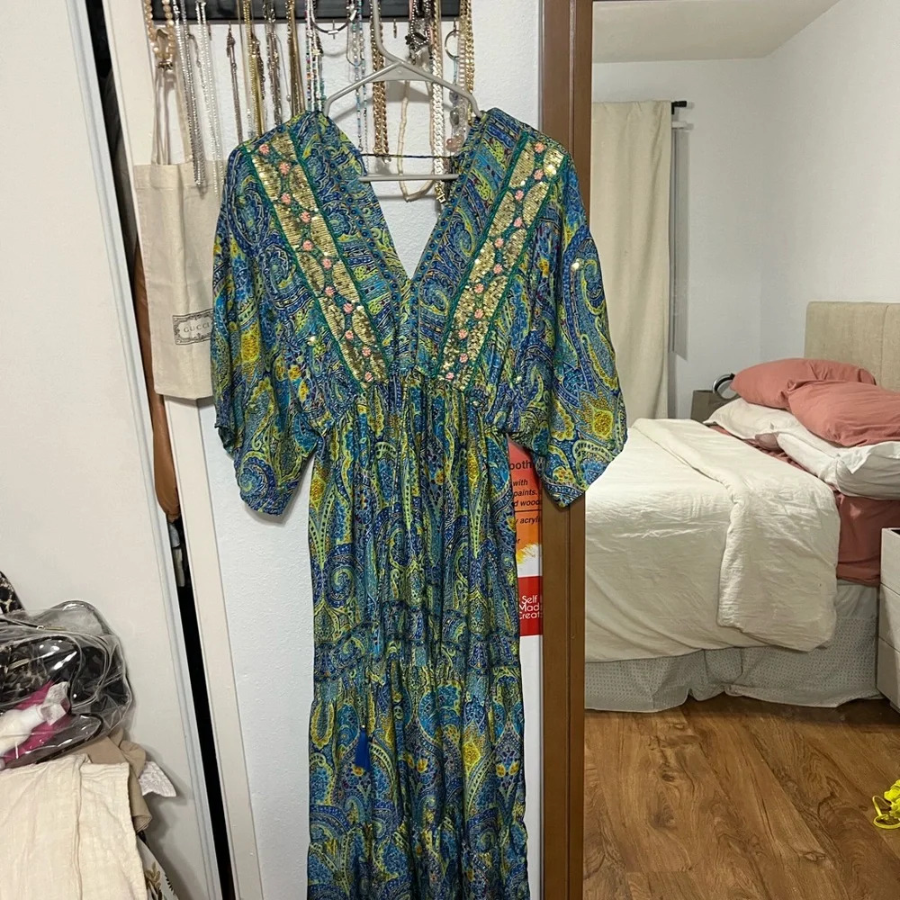 Floral Paisley Maxi Dress - Blue and Green